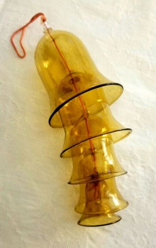 Vintage 5 Tier Amber Glass Nesting Bells Ornament Box Made In Taiwan