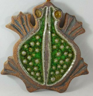 6 " Vtg Handmade Victoria Littlejohn Ceramic Glass Frog Trivet Wall Hanging Art