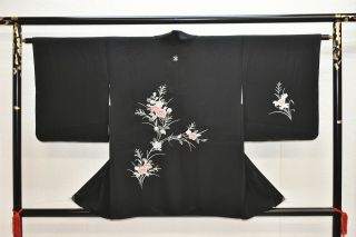 Vintage Silk Kimono Jacket:embroidered Chrysanthemum/camellia@yp86