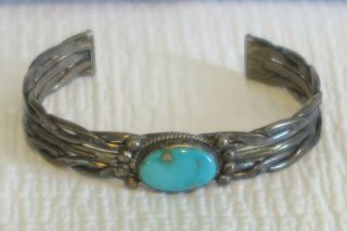 Southwest Handmade Vintage Sterling Silver With Turquoise Stone Cuff Bracelet