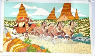 Vintage Paint By Number On Felt 1950s 36 X 22.  5 " Overland Stage Western
