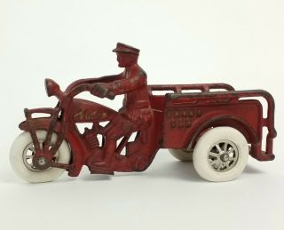 Rare Antique Hubley Red Cast Iron Indian Motorcycle Crash Car Nr