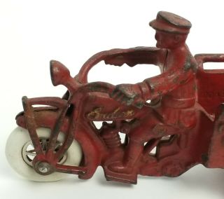 RARE ANTIQUE HUBLEY RED CAST IRON INDIAN MOTORCYCLE CRASH CAR NR 2