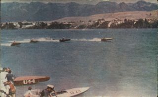 Flathead Lake Motor Boat Races Montana 1950s Vintage Postcard