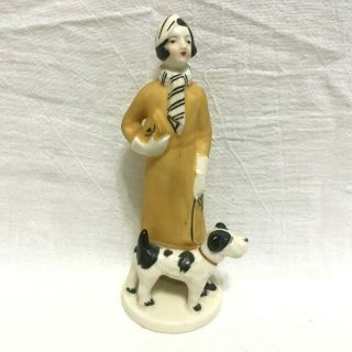 Vintage,  Art Deco,  1920s,  Flapper - Style Lady Figurine With Dog,  Japan.  St
