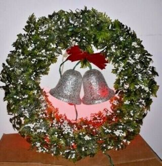 Vintage 14 " Christmas Cedar Wreath With 2 Lighted Bells By Ringalite