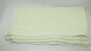 Vintage Cream Or Pale Yellow Thermal Cotton Weave Woven Baby Crib Blanket Usa