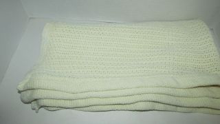 Vintage cream or pale yellow Thermal Cotton Weave Woven Baby Crib Blanket USA 2