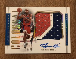 2018 - 19 National Treasures Colossal Grant Hill Patch Auto /25 Pistons