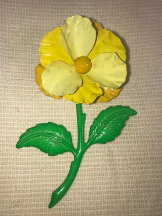Vtg 3d Large 1960 - 70’s Hippy Yellow Pansy Daisy Viola Flower Enamel Brooch Pin