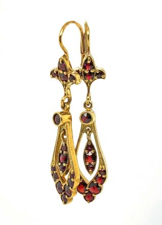 Long Chandelier Antique Victorian Czech Bohemian Rose Cut Garnet Earrings