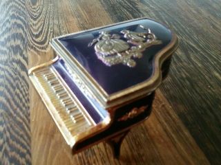 Vintage Metal And Porcelain Enamel Musical Piano Trinket/jewelry Music Box Japan