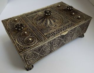 Stunning Large Rare Antique Russian Persian 1900 Solid Silver Filigree Table Box