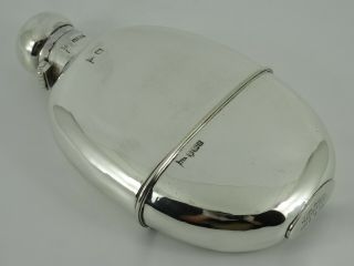 Edwardian Solid Sterling Silver Spirit Pocket Oval Hip Flask Sheffield 1901 202g