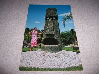1960s " Kahona " Water God Tiki Statue,  Indian Rocks Beach Fl.  Vtg Postcard