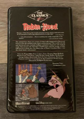 Vintage Walt Disney ' s ROBIN HOOD VHS 1985 Black Diamond Classic BLACK Clamshell 2