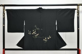 Vintage Silk Kimono Jacket:embroidered Chrysanthemum/riverside Landscape@yp63