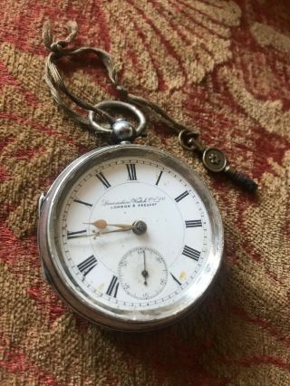 Antique Silver Pocket Watch Lancashire Watch Company With Key
