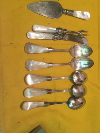 5 Tea Spoons Antique Victorian Mother Of Pearl Handle Sterling Bolster