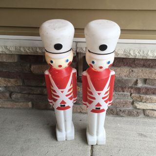 Vtg 1987 Union Lighted Toy Soldier Blow Molds Set Of 2 30 " Tall Christmas Decor