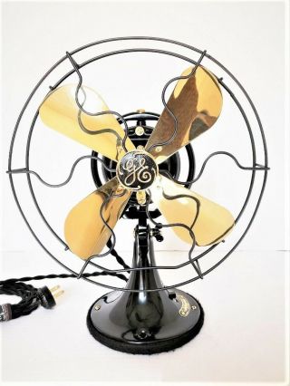 Vintage Antique1920s Ge 9 " Oscillating Fan Brass Blades Cast Ring Restored L@@k