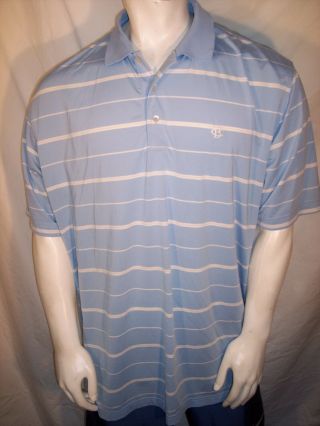 Peter Millar 2xlt (tall) Blue Striped Poly/spandex Golf Shirt Canoe Brook Logo