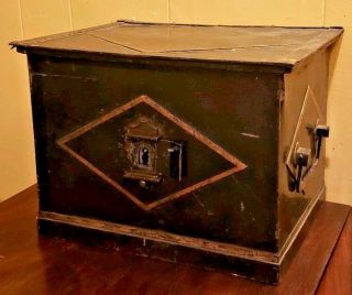 Elegant 19th Century Wrought Iron Strong Lock Box W/key Regency Period