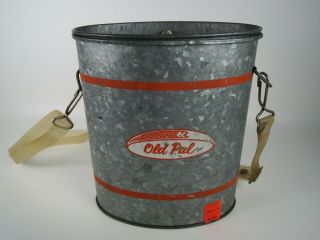 Galvanized Old Pal Fishing Bait Bucket Woodstream Corp Vtg Minnow Can Lid Strap
