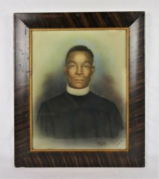 Antique Signed Pastel Portrait Painting African American Black Priest Harlem Ny