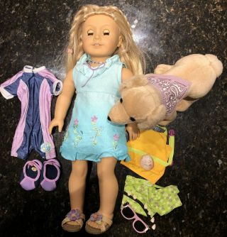 American Girl Doll Kailey With Dog,  Surfboard,  Outfit And Accessories