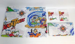 Duck Tales Twin Bed Flat & Fitted Sheet & 2 Pillowcase Set Vintage Disney 1986
