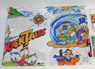 Duck Tales Twin Bed Flat & Fitted Sheet & 2 Pillowcase Set Vintage Disney 1986 2