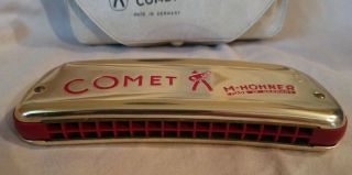 Vintage M - Hohner Comet C - Key Harmonica W/case Made In Germany