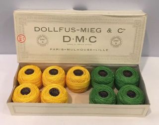 Vtg 9 Rolls 8g French Dmc Colors 444 Yellow & 703 Green Embroidery Thread France