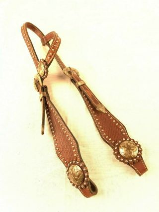 Vintage Western Horse Headstall W/ Silver Conchos.  Beautifully Tooled Look