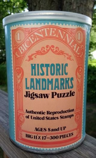 Vtg Usa Stamps Jigsaw Puzzle In A Can Historic Landmarks 300pcs From 1975