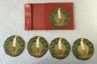 Vintage Dennison Christmas Seals Tags Ephemera Wreath With Candle