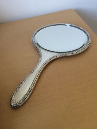 Antique Large Sterling Silver Hand Mirror Hallmarked Chester 1910.  Good Order.