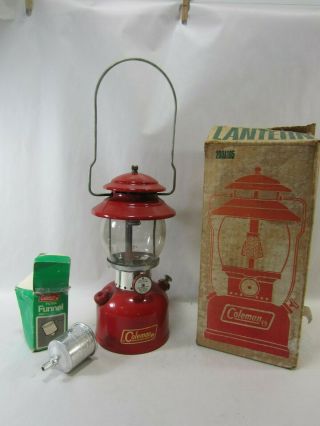 Vintage Coleman Red Lantern Single Mantle In Orig.  Box & Filter Funnel Pa 10