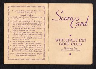 Vintage Stymie Scorecard Whiteface Inn Golf Club,  Whiteface York Est.  1895