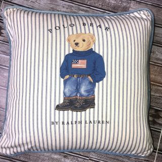 Vintage Ralph Lauren Polo Bear Pillow Usa Flag Striped Denim 17 " X 17 " Tiny Flaw