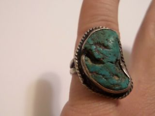 Vintage Turquoise About Size 9 Ring Sterling Silver Ring Signed