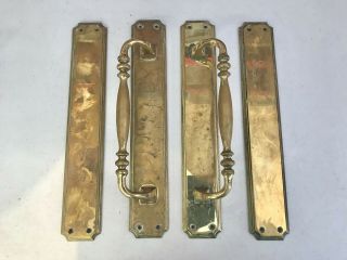 Large Brass Edwardian Door Pull Handles,  Matching Finger Push Plates Knobs Grab