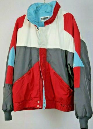 Vintage Obermeyer Ski Snowboard Winter Jacket Coat Red White Blue Mens Sz L