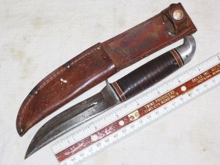 Vintage Hunting Type Knife W Sheath Marked Western Field Pat No 1967479 Usa Made