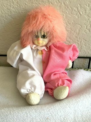 Vintage Q - Tee 1987 Clown Sand Doll 7 Inch Pink Hair Collectible Doll