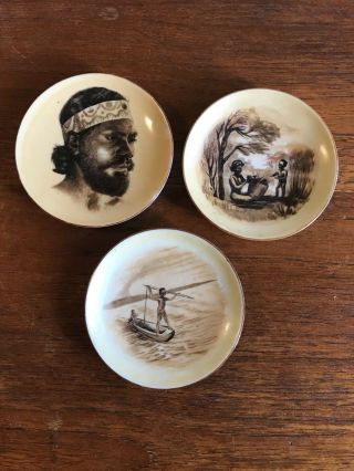 Vintage Brownie Downing Plate Aboriginal Pin Dishes Three
