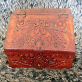 Vintage Hand Tooled Colombian Leatheron Wooden Jewelry Box