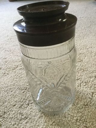Vintage Glass Jar Instant Coffee Wheat Pattern Brown Lid Anchor Hocking Maxwell