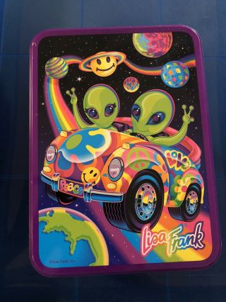 Vintage Lisa Frank Tin Aliens In Car Rainbow Space 90 